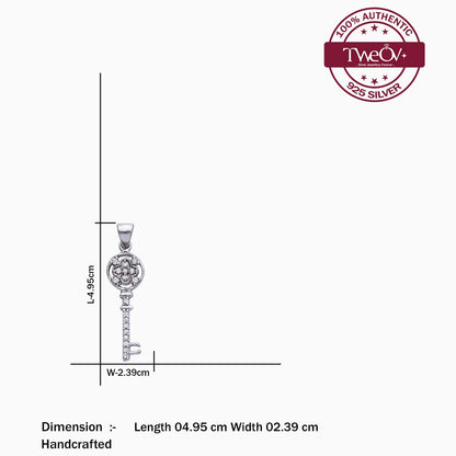 Pure Silver Jewellery Sets - Cubic Zirconia Key Earrings With Pendant Set - Tweov Jewels