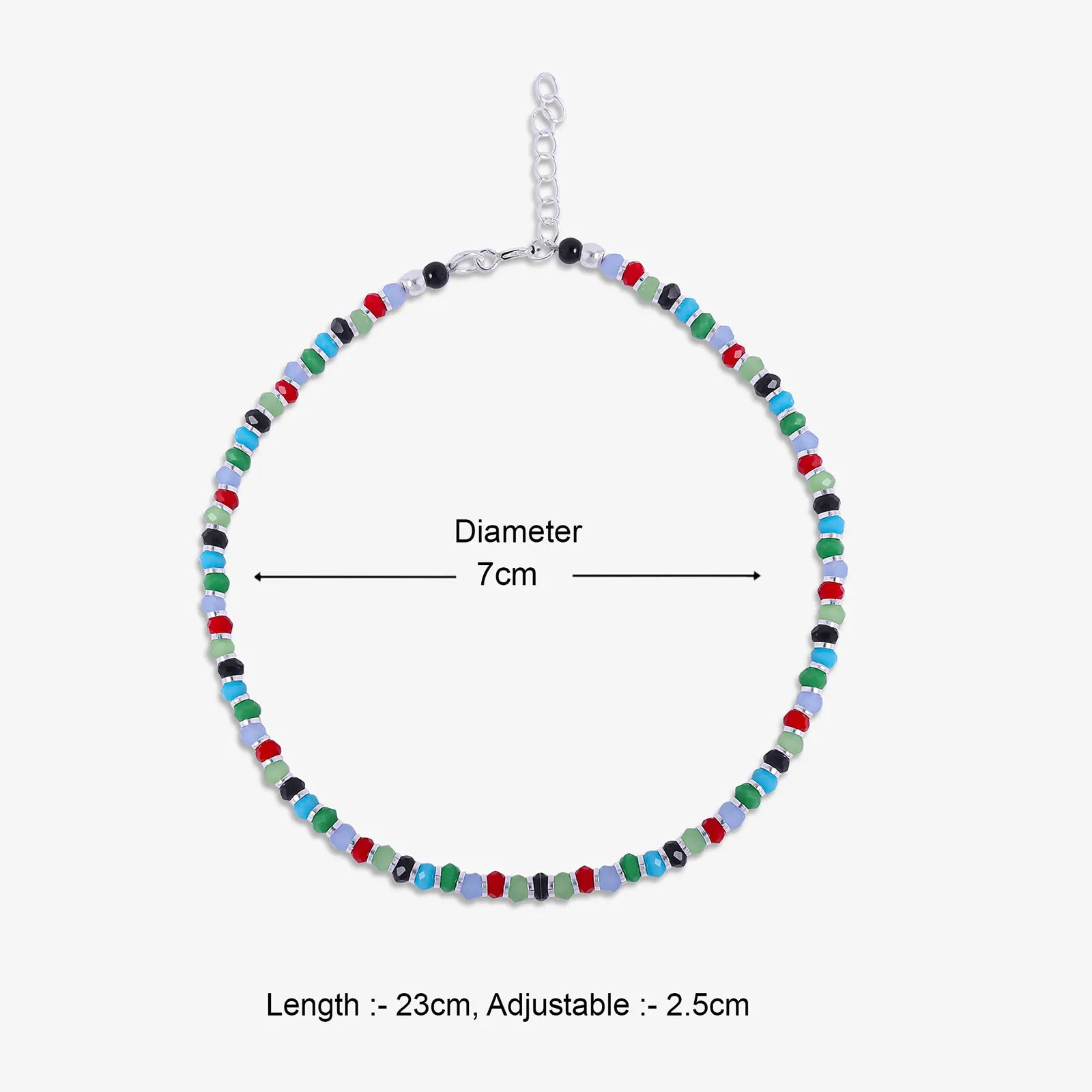 Multicolor Crystal Beads Silver Anklet
