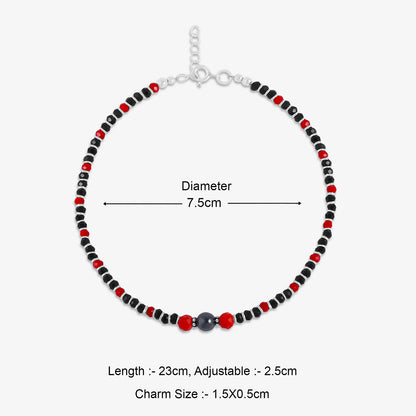 Ruby & Black Beads Silver Anklets