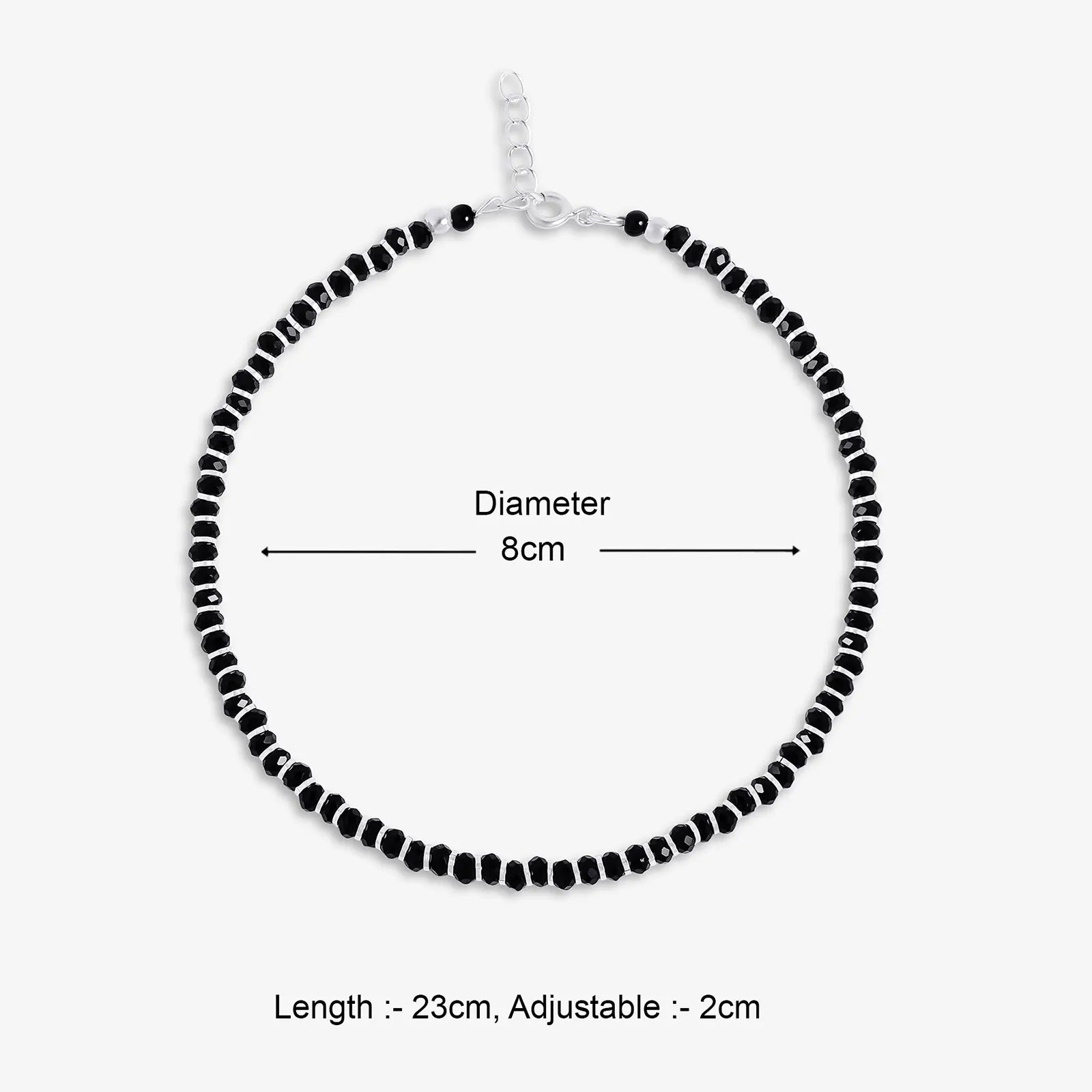 Black Beads Silver Anklet