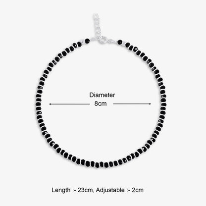 Black Beads Silver Anklet