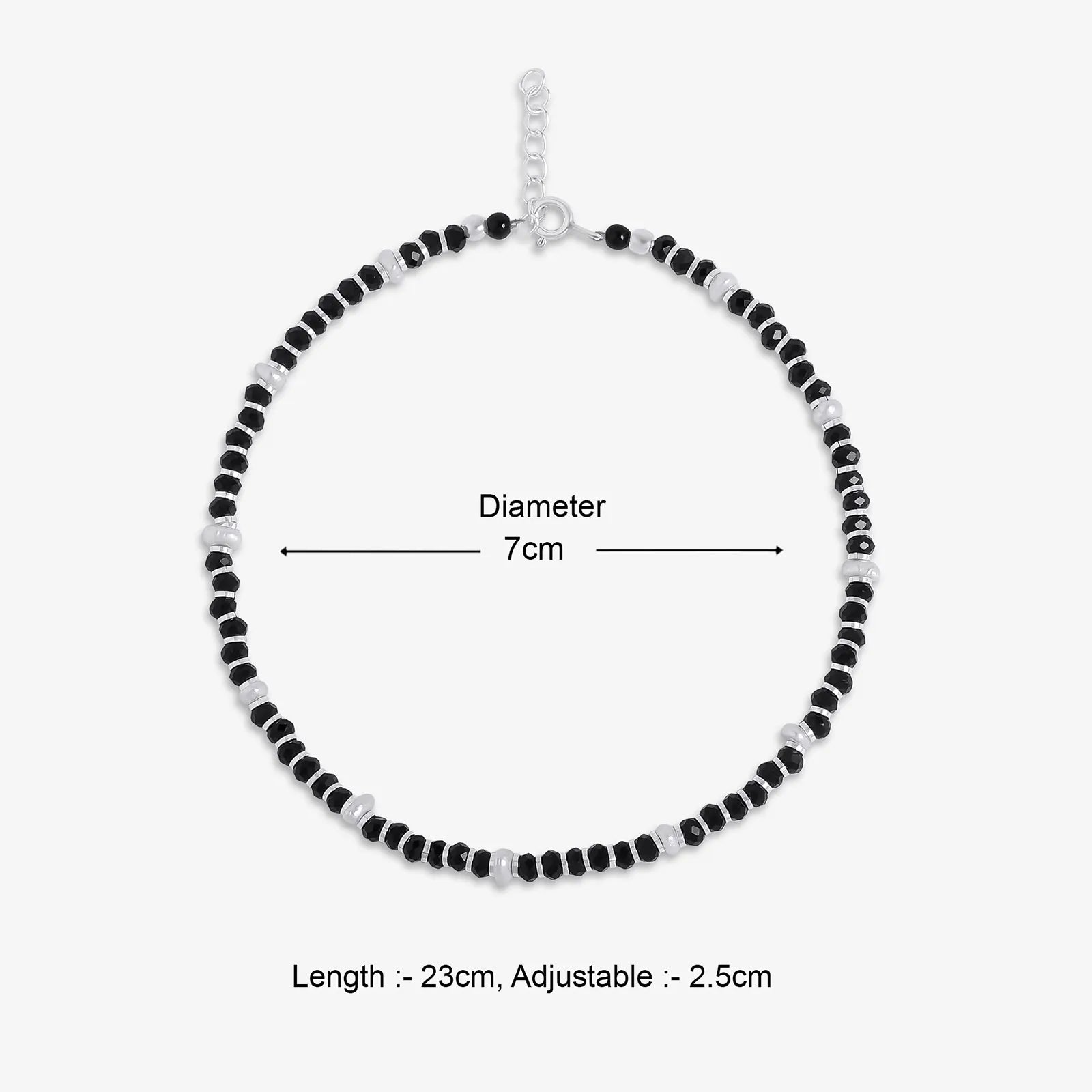 Classy White and Black Beads Silver Anklet