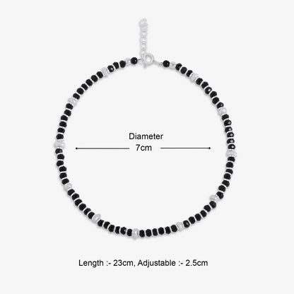 Classy White and Black Beads Silver Anklet