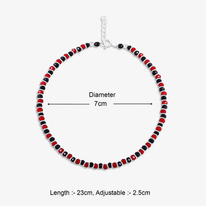 Red & Black Beads Silver Anklet