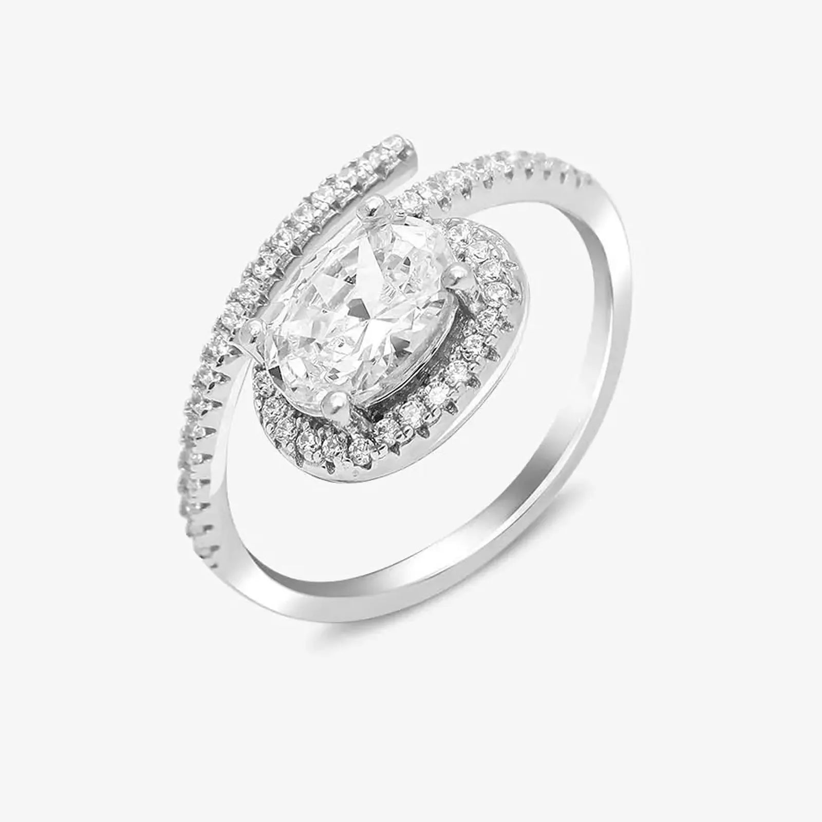 Round Cut Diamond Studded Spiral Silver Ring - Tweov Jewels