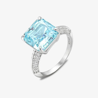 Princess Cut Blue Solitaire Silver Ring - Tweov Jewels