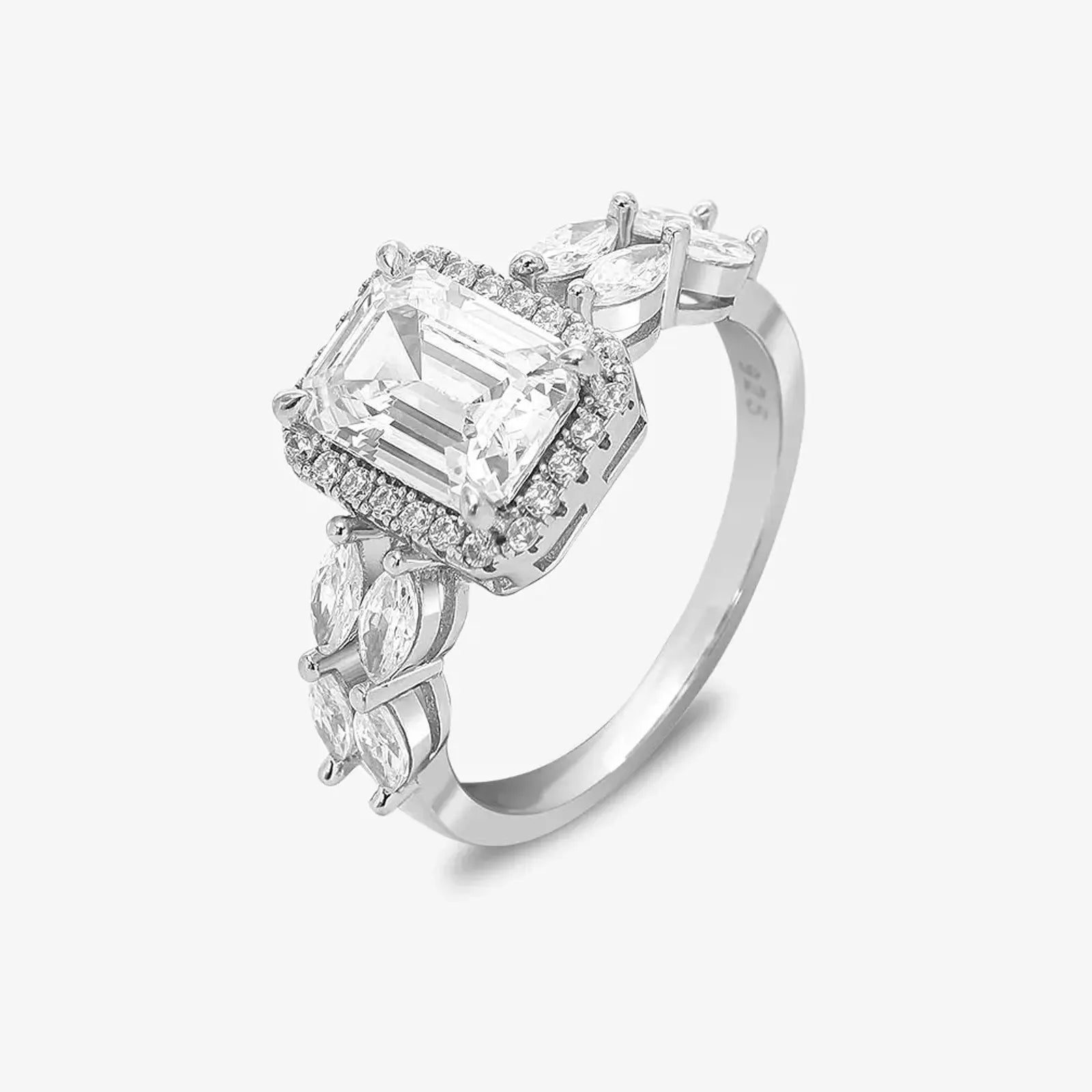 Solitaire Emerald Cut CZ Silver Ring - Tweov Jewels