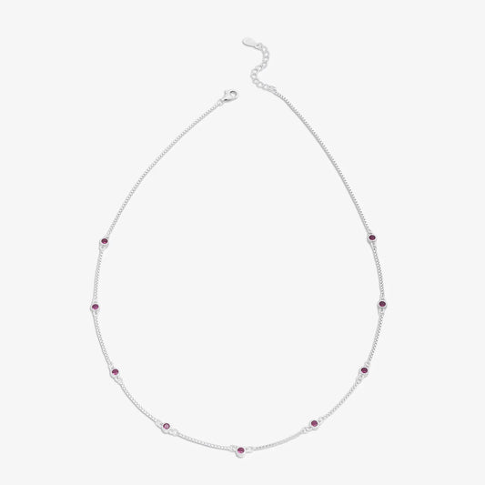 Pink CZ Stone Studded Silver Necklace