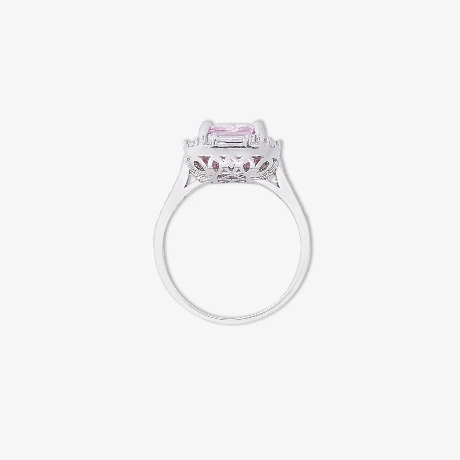 Pink Emerald Cut Diamond Studded Silver Ring - Tweov Jewels