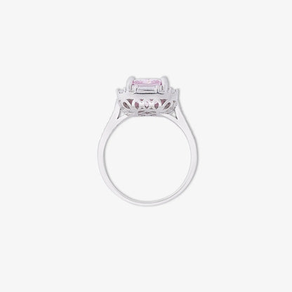 Pink Emerald Cut Diamond Studded Silver Ring - Tweov Jewels