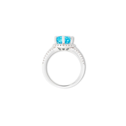 Blue Sapphire CZ Silver Ring For Women