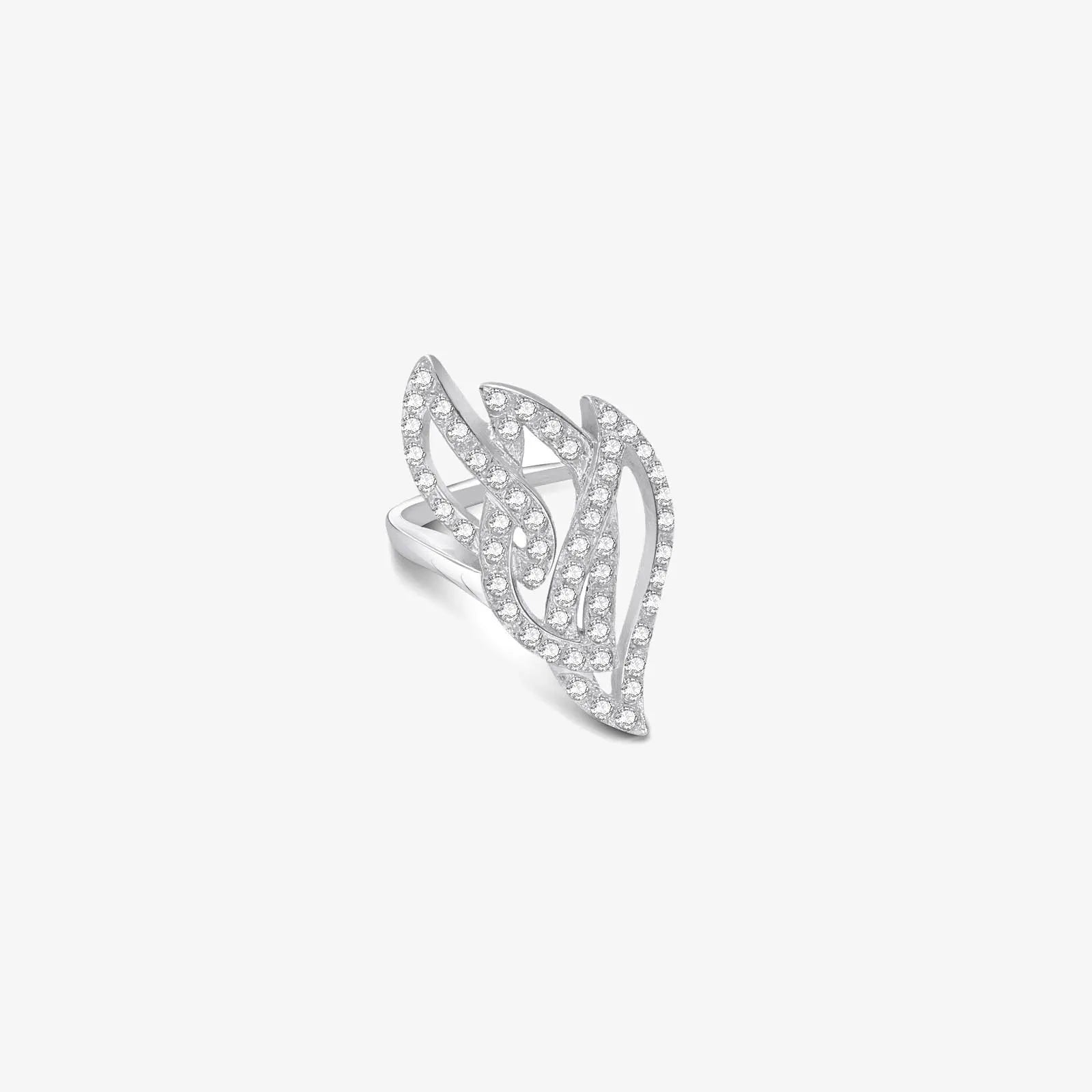 Sparkling Zircon Studded Leaf Design Silver Ring