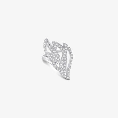 Sparkling Zircon Studded Leaf Design Silver Ring