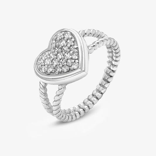 Zircon Heart Silver Ring