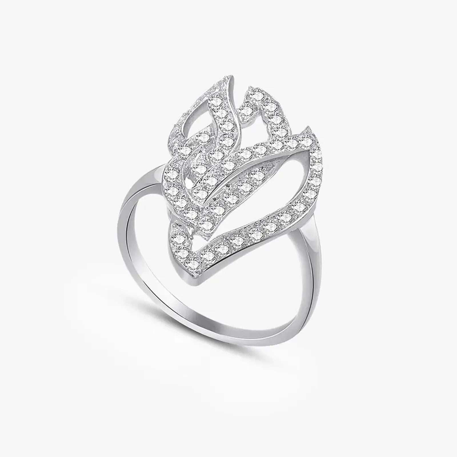 Sparkling Zircon Studded Leaf Design Silver Ring