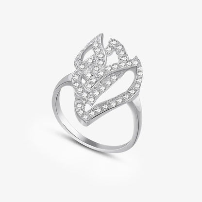 Sparkling Zircon Studded Leaf Design Silver Ring
