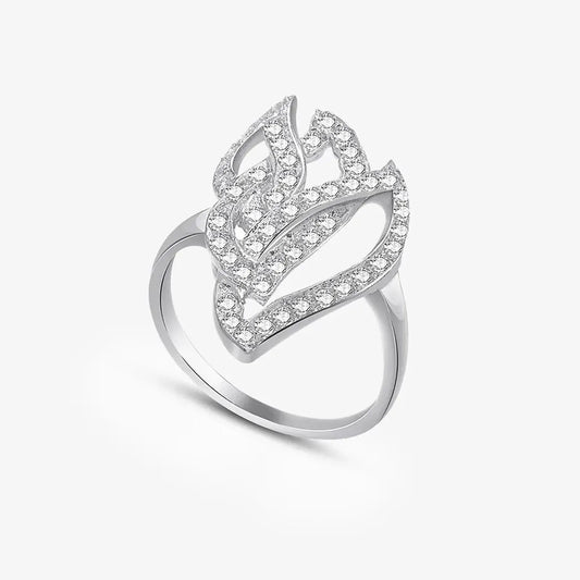 Sparkling Zircon Studded Leaf Design Silver Ring