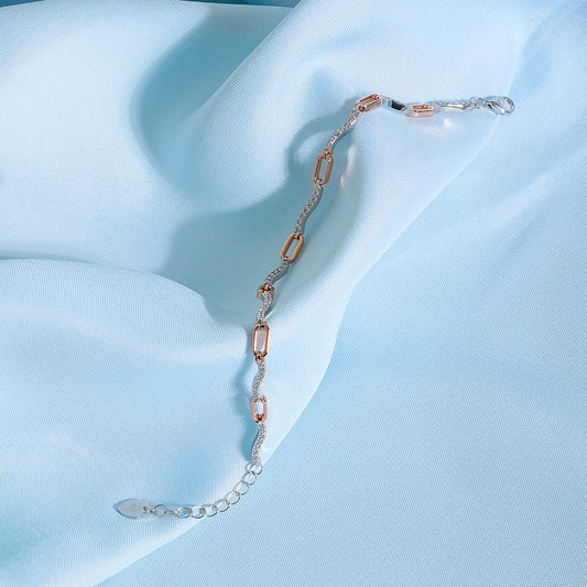 925 Sterling Silver Multi-tone Cubic Zirconia Bracelet