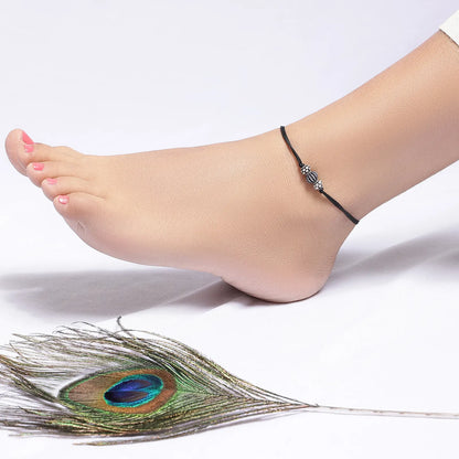 Oxidized Silver Ball Thread Anklet