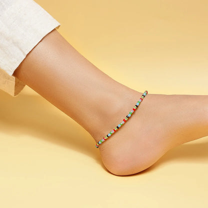 Multicolor Crystal Beads Silver Anklet