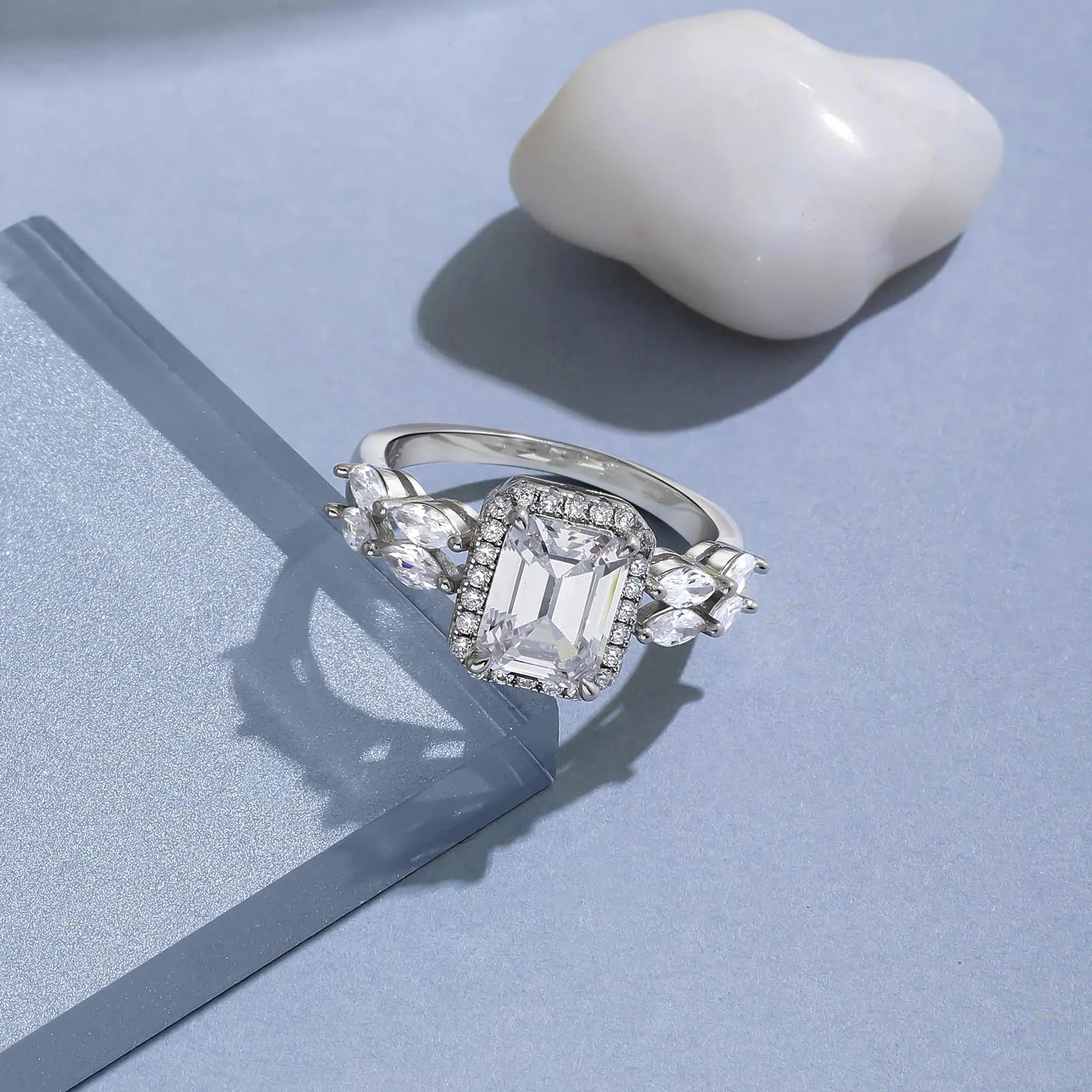 Solitaire Emerald Cut CZ Silver Ring - Tweov Jewels