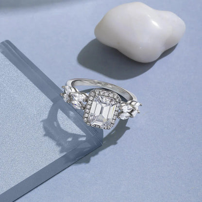 Solitaire Emerald Cut CZ Silver Ring - Tweov Jewels