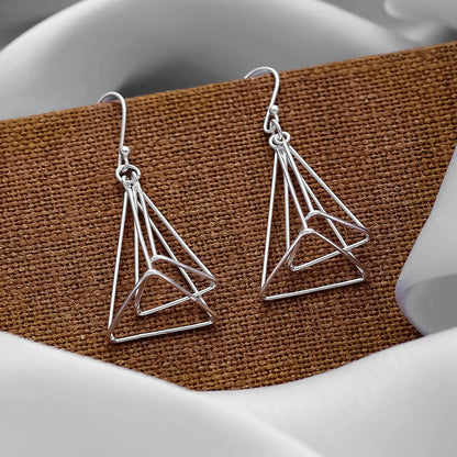 Triangular Tone Silver Dangle Earrings