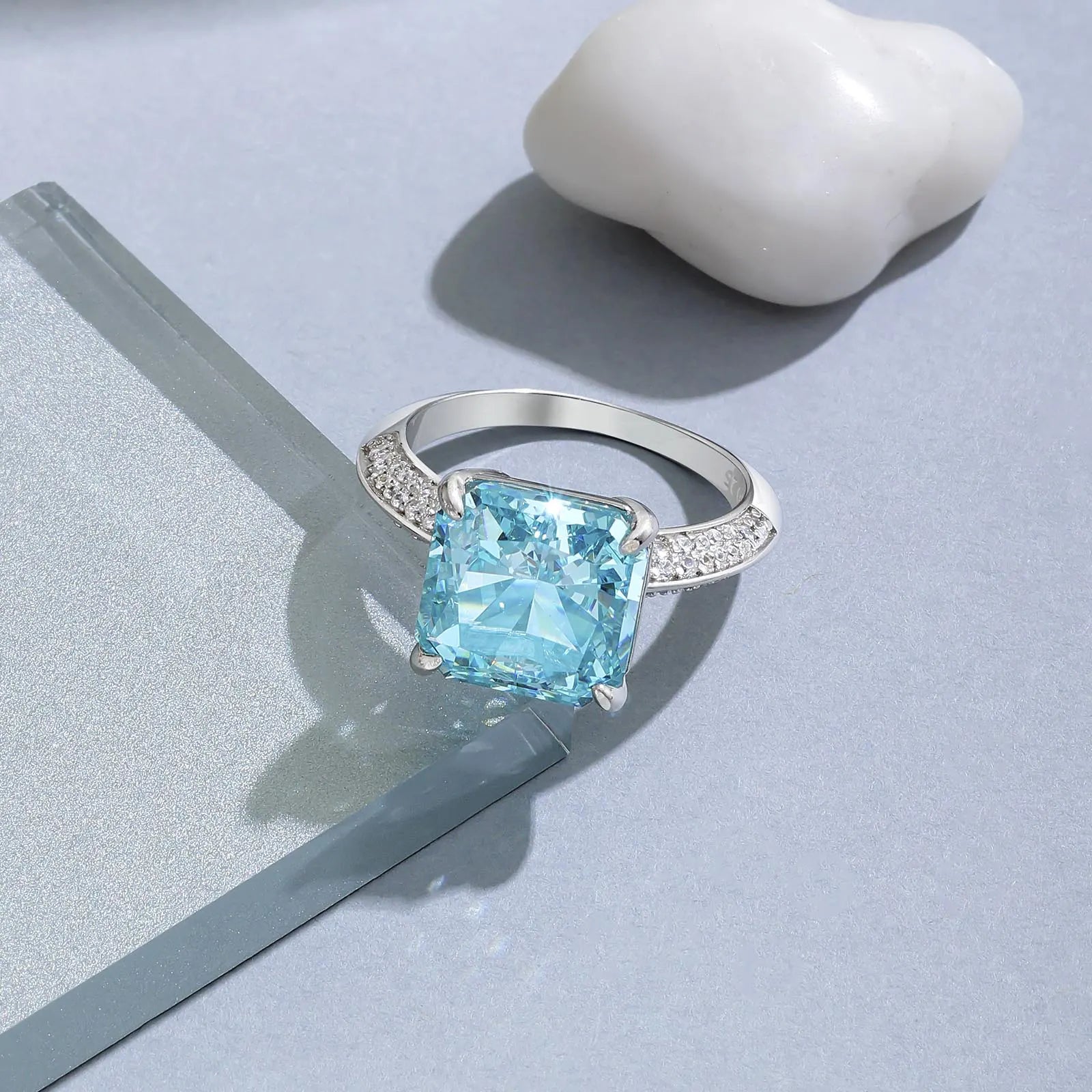 Princess Cut Blue Solitaire Silver Ring - Tweov Jewels