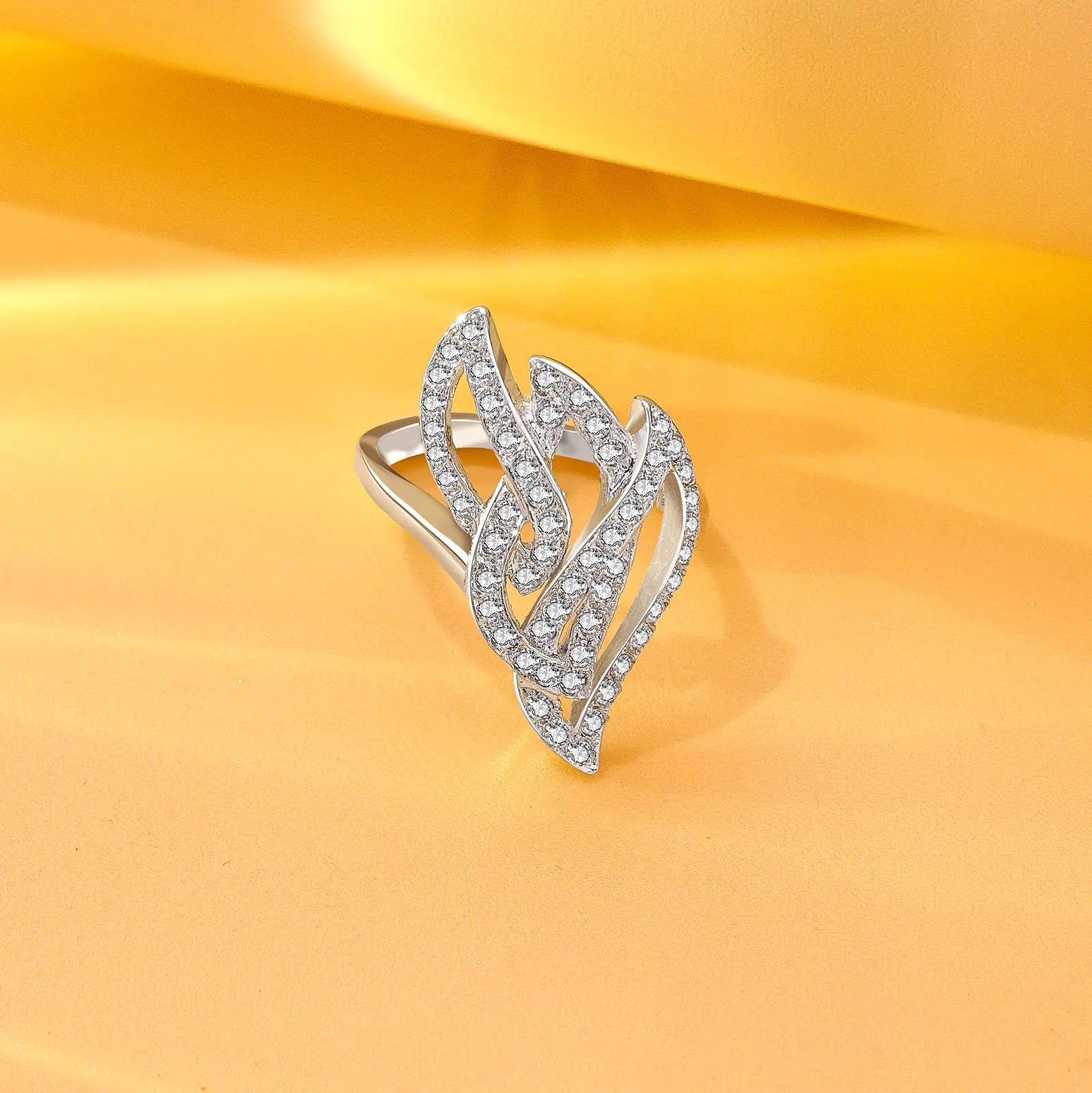 Sparkling Zircon Studded Leaf Design Silver Ring