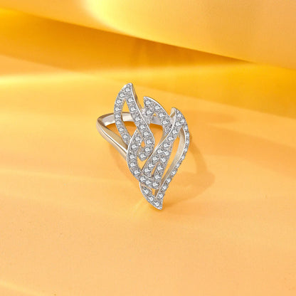 Sparkling Zircon Studded Leaf Design Silver Ring