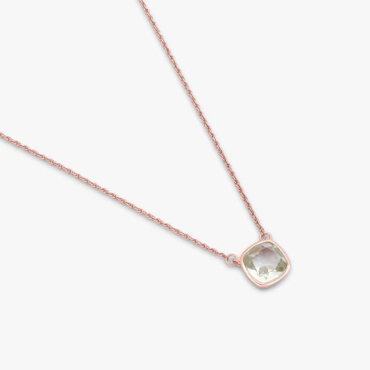 Rose Gold Light Green Stone Studded Silver Necklace