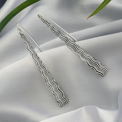 Oxidized Silver Long Bar Dangle Earrings for Women