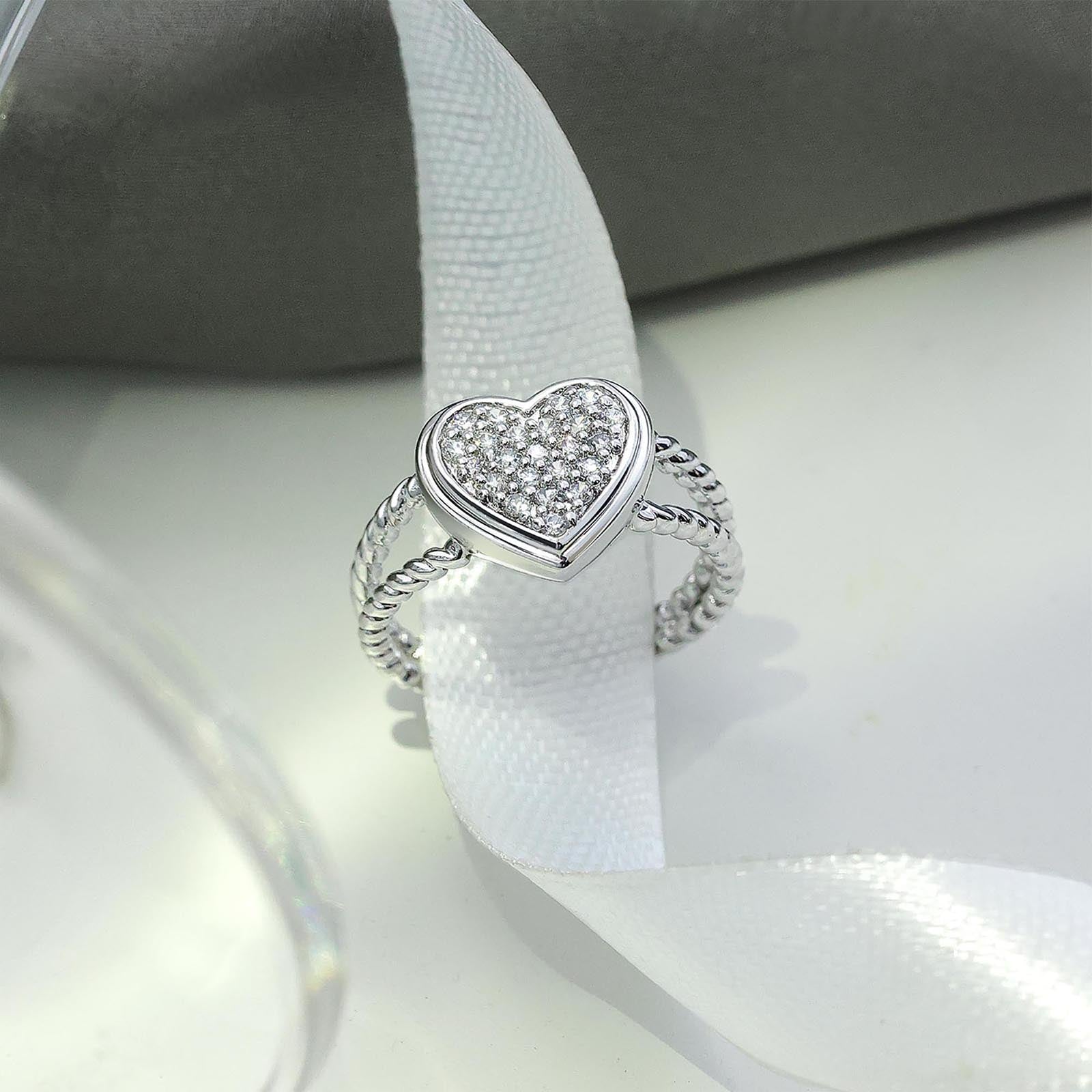 925 sterling silver cz studded heart ring - Tweov Jewels
