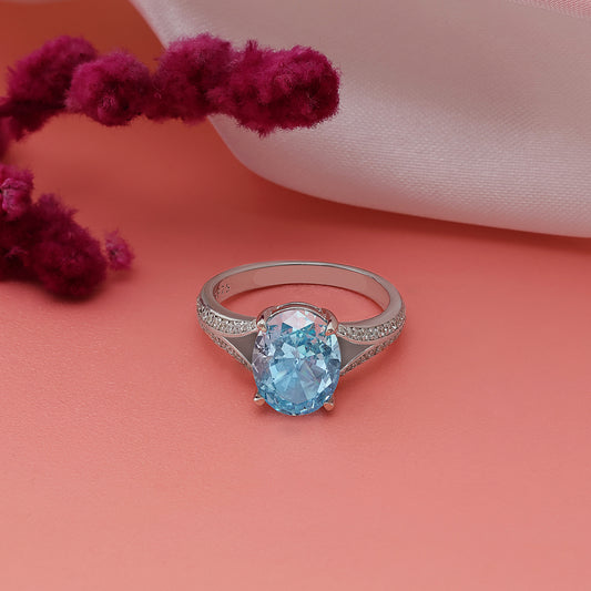 925 Sterling Silver Ocean Blue CZ Ring for Women