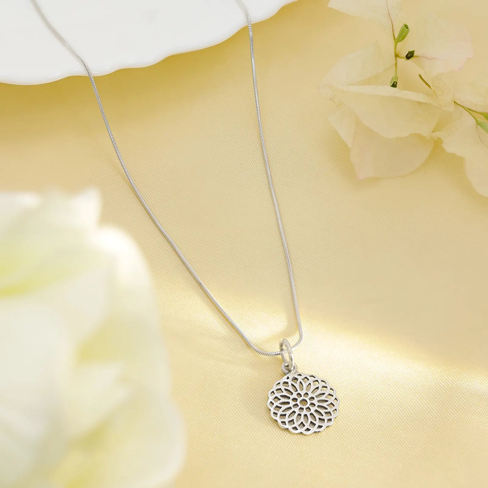 Floral Mandala Design Silver Pendant