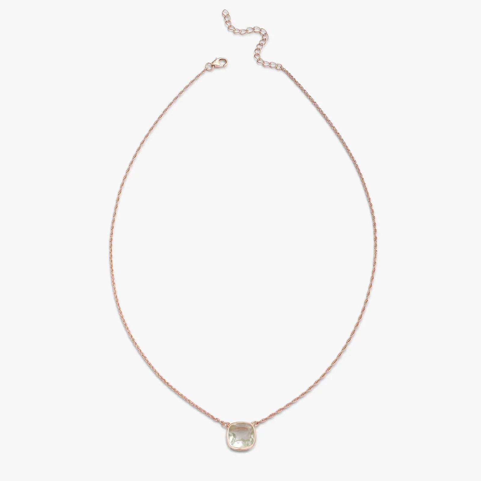 Rose Gold Light Green Stone Studded Silver Necklace