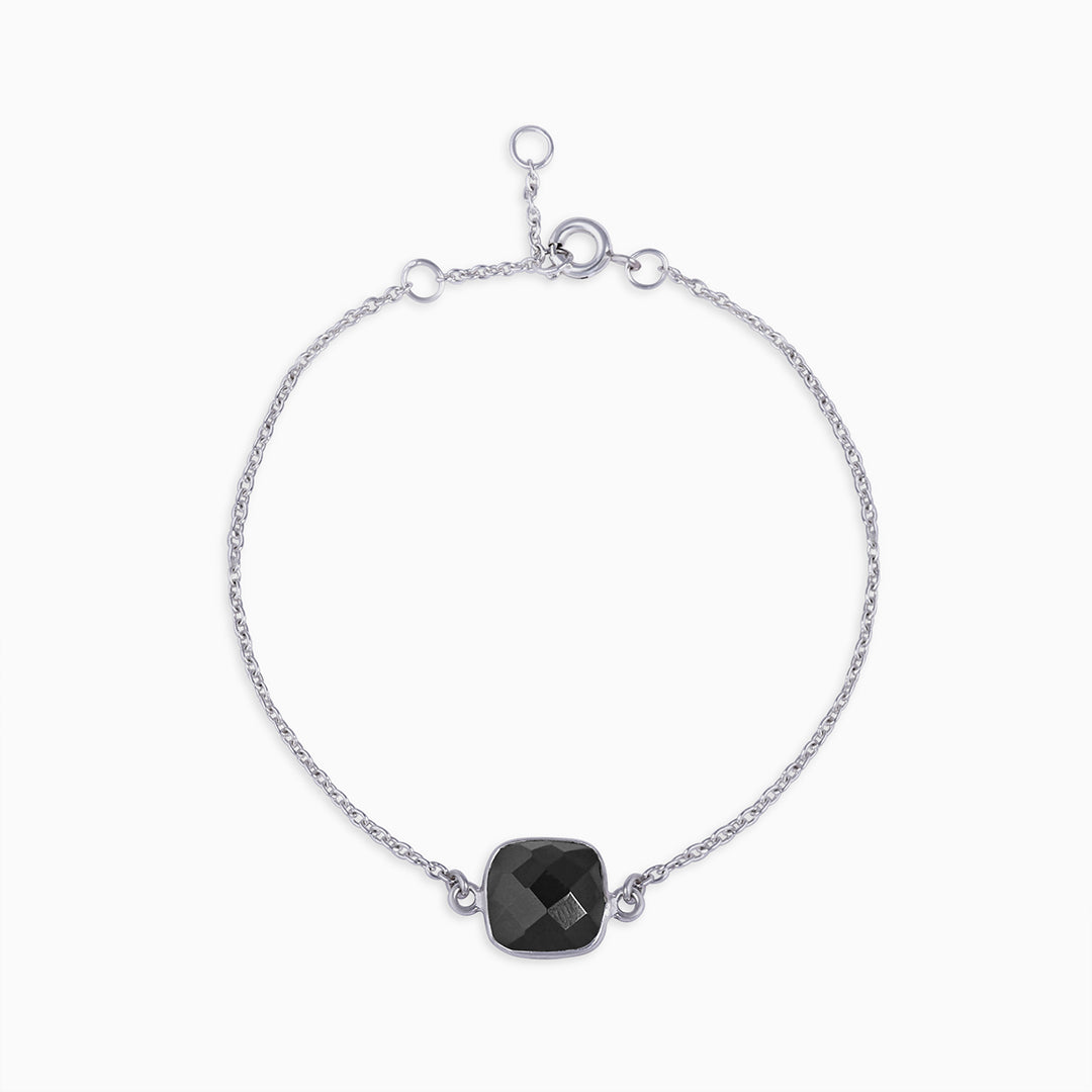 925 Sterling Silver Square Black Stone Studded Chain Bracelet - Tweov Jewels