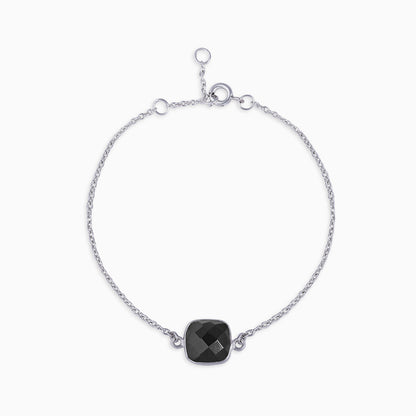 925 Sterling Silver Square Black Stone Studded Chain Bracelet - Tweov Jewels