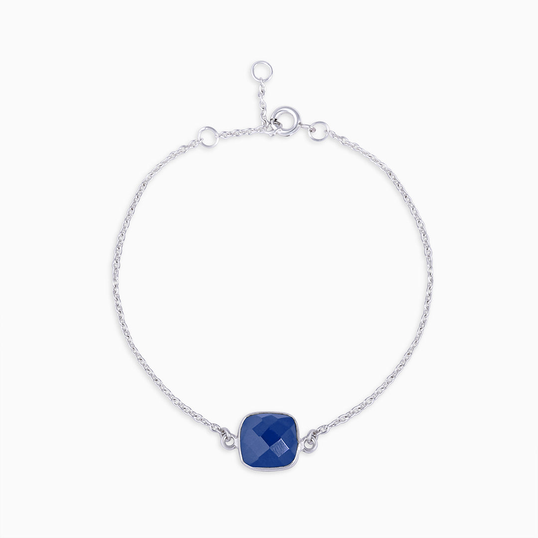 Pure 925 Sterling Silver Square Blue Stone Studded Chain Bracelet - Tweov Jewels
