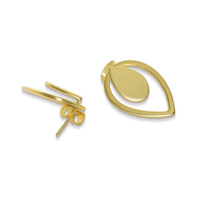 Pure Silver Earrings - 2 in 1 Dew Drop Model With Gold Finish