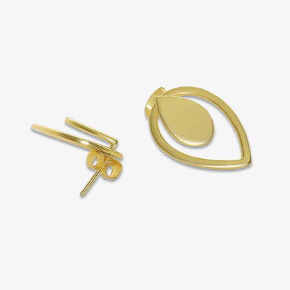 Pure Silver Earrings - 2 in 1 Dew Drop Model With Gold Finish