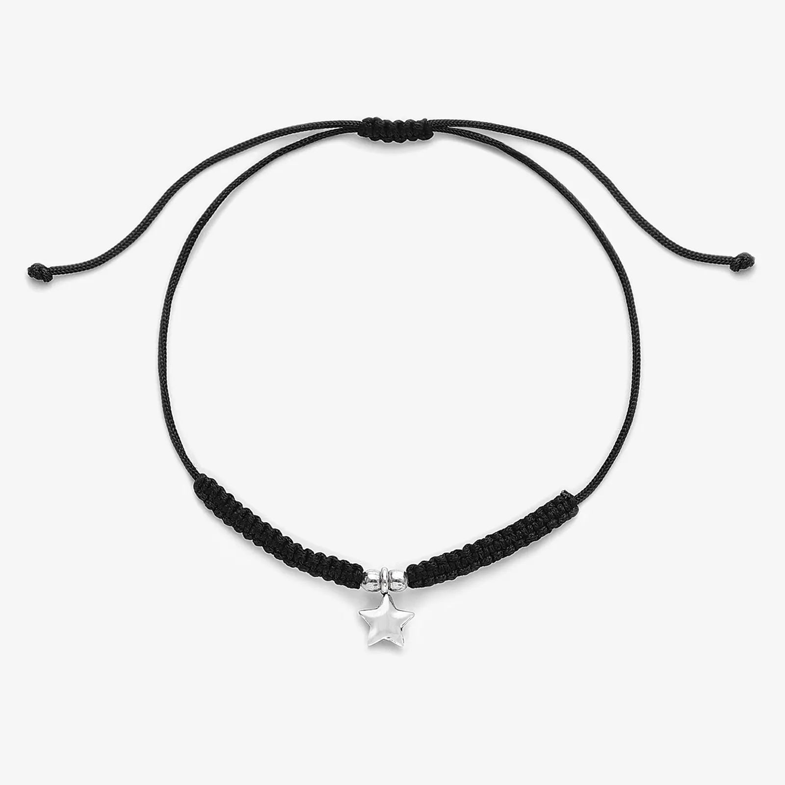 Star Design Silver Black Thread Anklet
