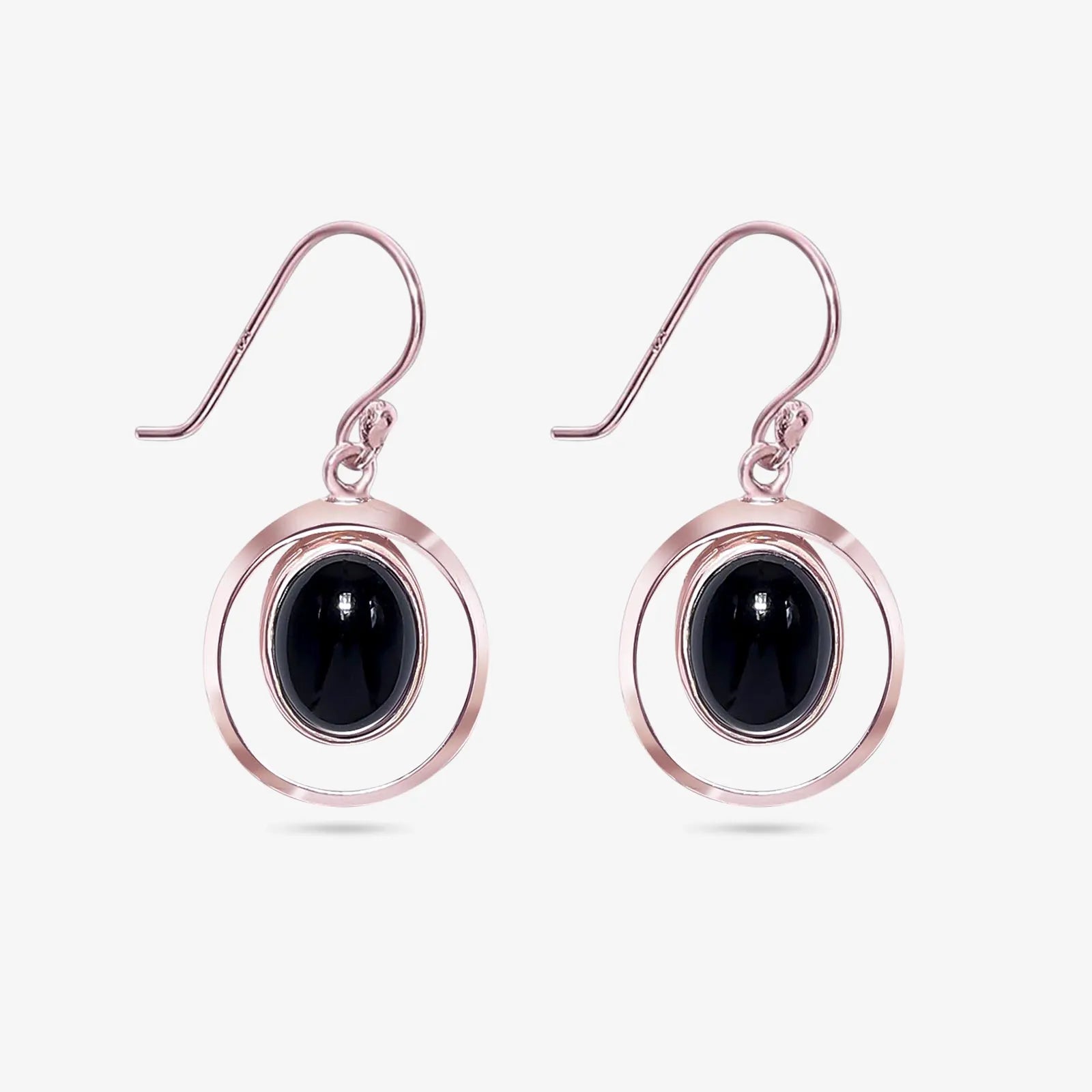 Pure Silver Earrings - Black Onyx Drop With Rose Gold Finish - Tweov Jewels