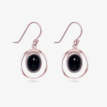 Pure Silver Earrings - Black Onyx Drop With Rose Gold Finish - Tweov Jewels