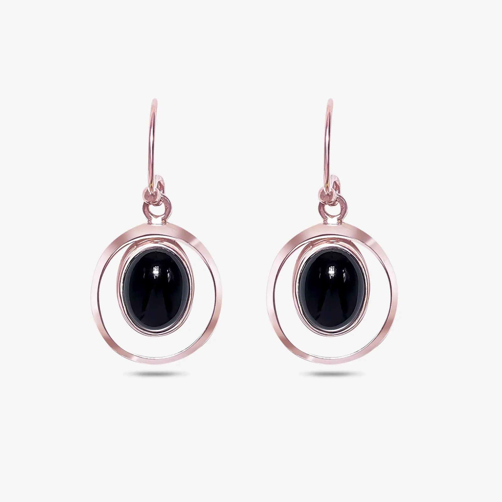 Pure Silver Earrings - Black Onyx Drop With Rose Gold Finish - Tweov Jewels