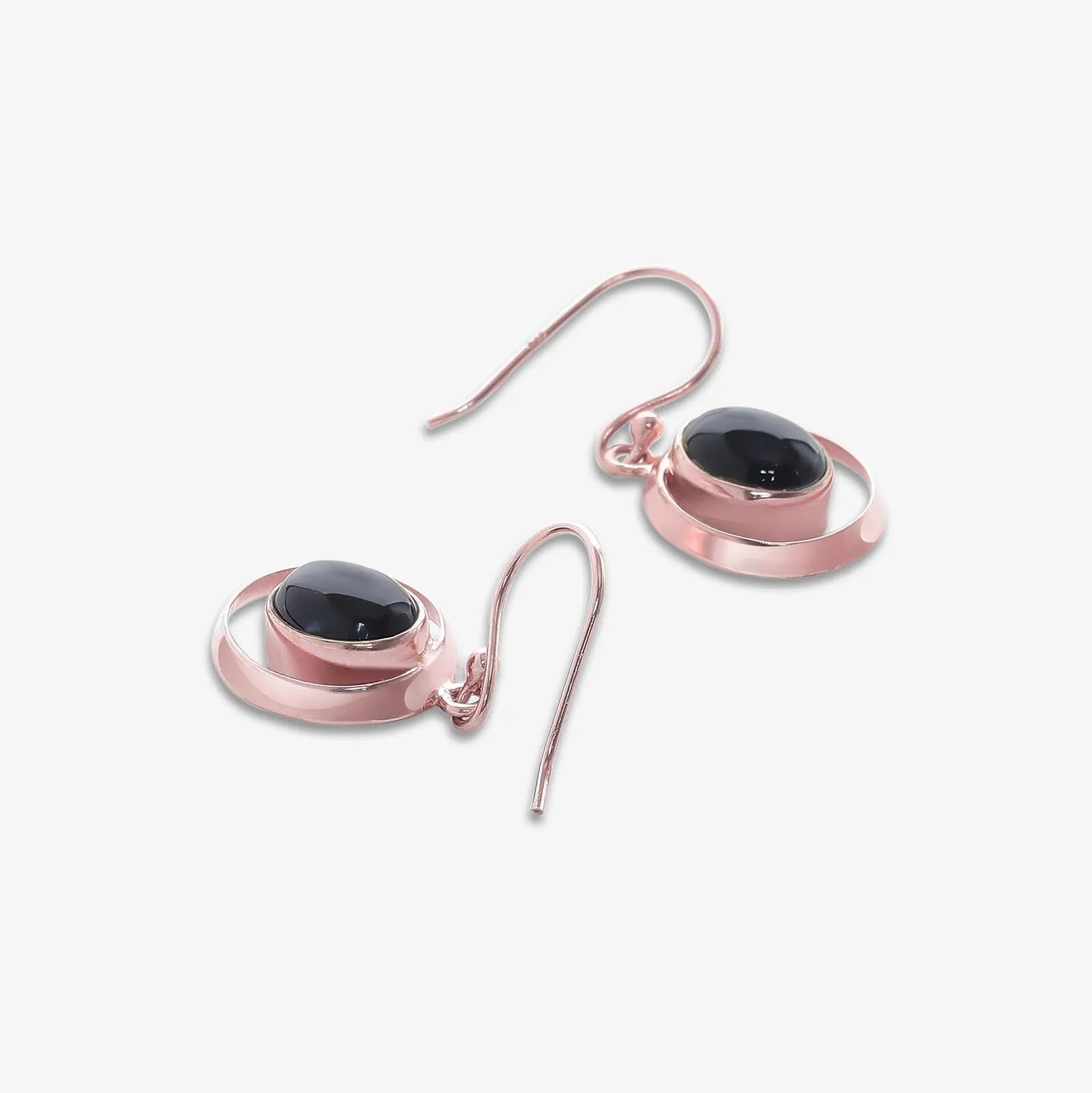 Pure Silver Earrings - Black Onyx Drop With Rose Gold Finish - Tweov Jewels