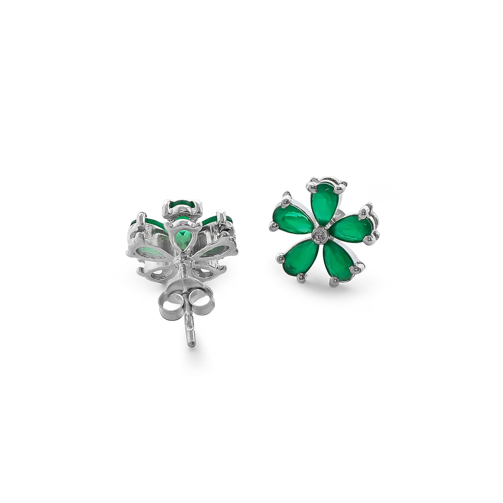 Floral Green Silver Stud Earrings