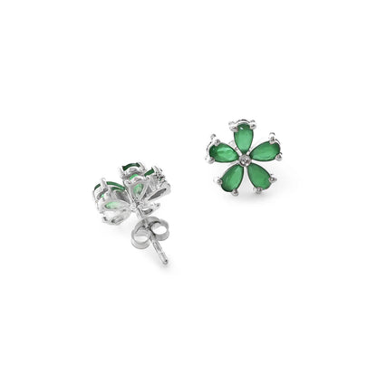 Floral Green Silver Stud Earrings