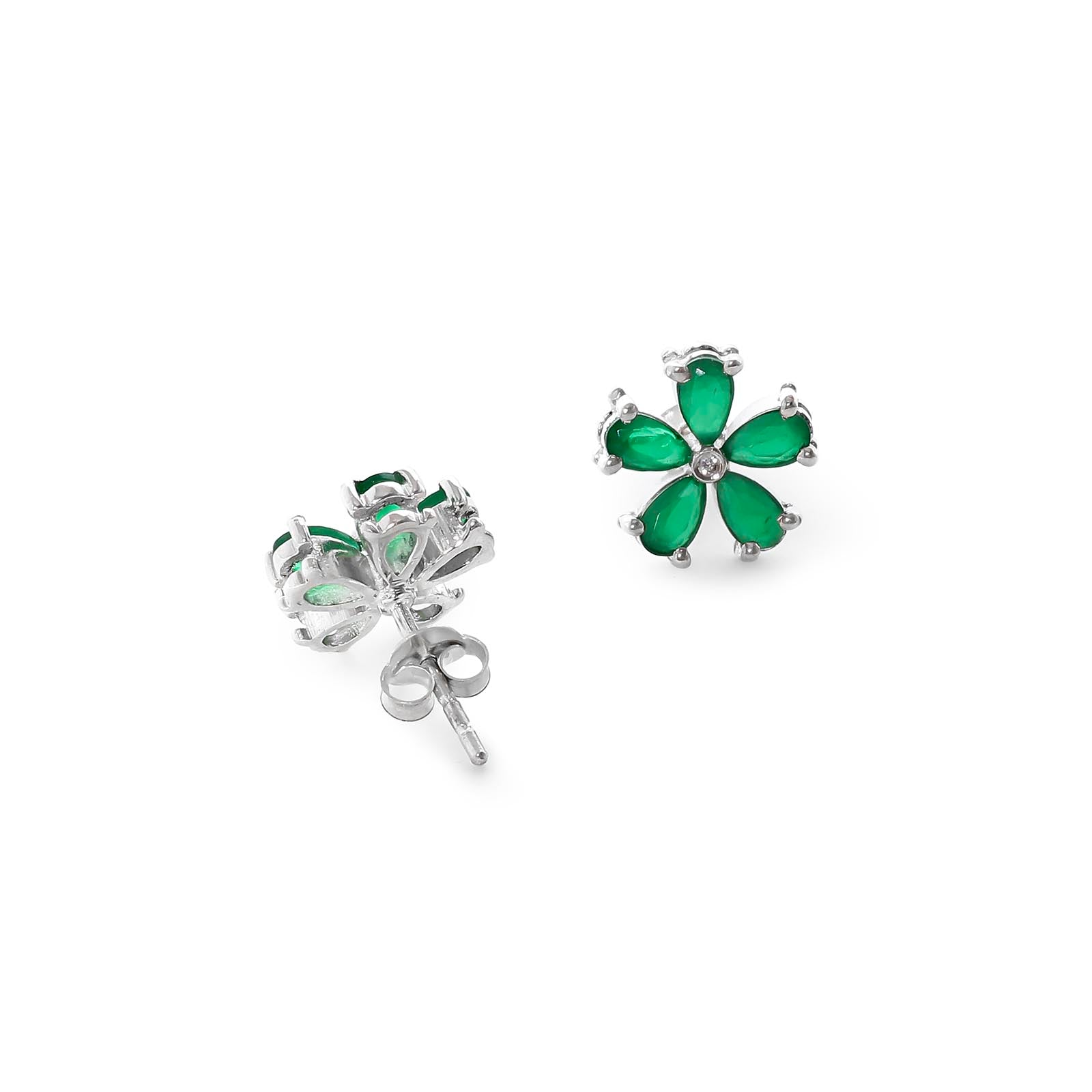 Floral Green Silver Stud Earrings
