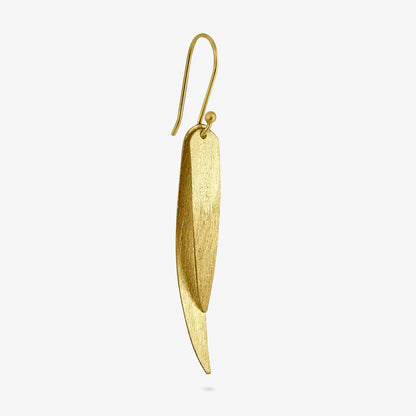 Pure Silver Earrings - Sleek Feather With Gold Plated